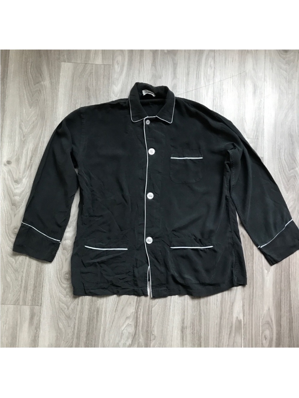 SAKS FIFTH AVE BLACK SILK PJ SHIRT MENS XL